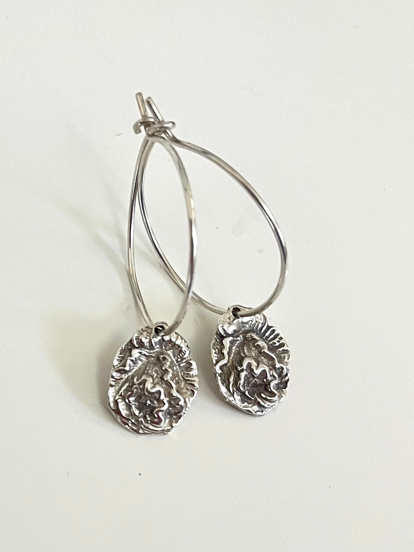 Sterling hoops with Rose dangles