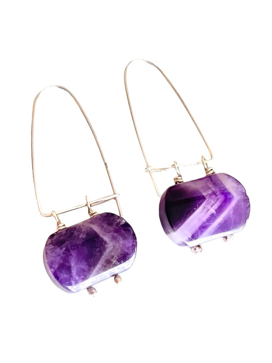 Banded Amethyst Earrings "Bow & Arrow"